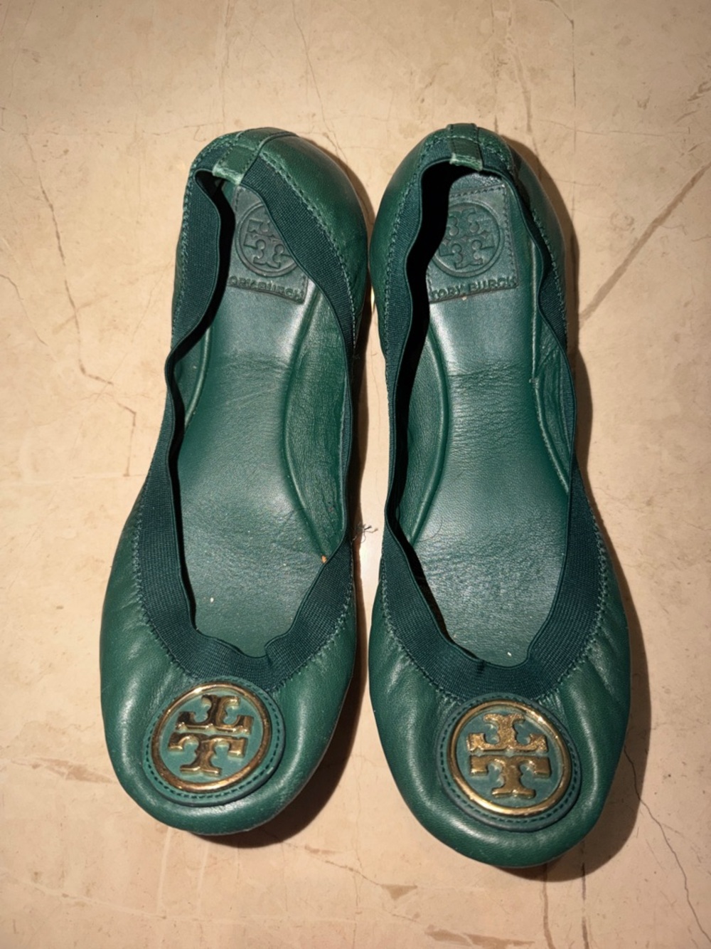 Tory Burch olive  Green size 9Leather Logo Ballet Flats